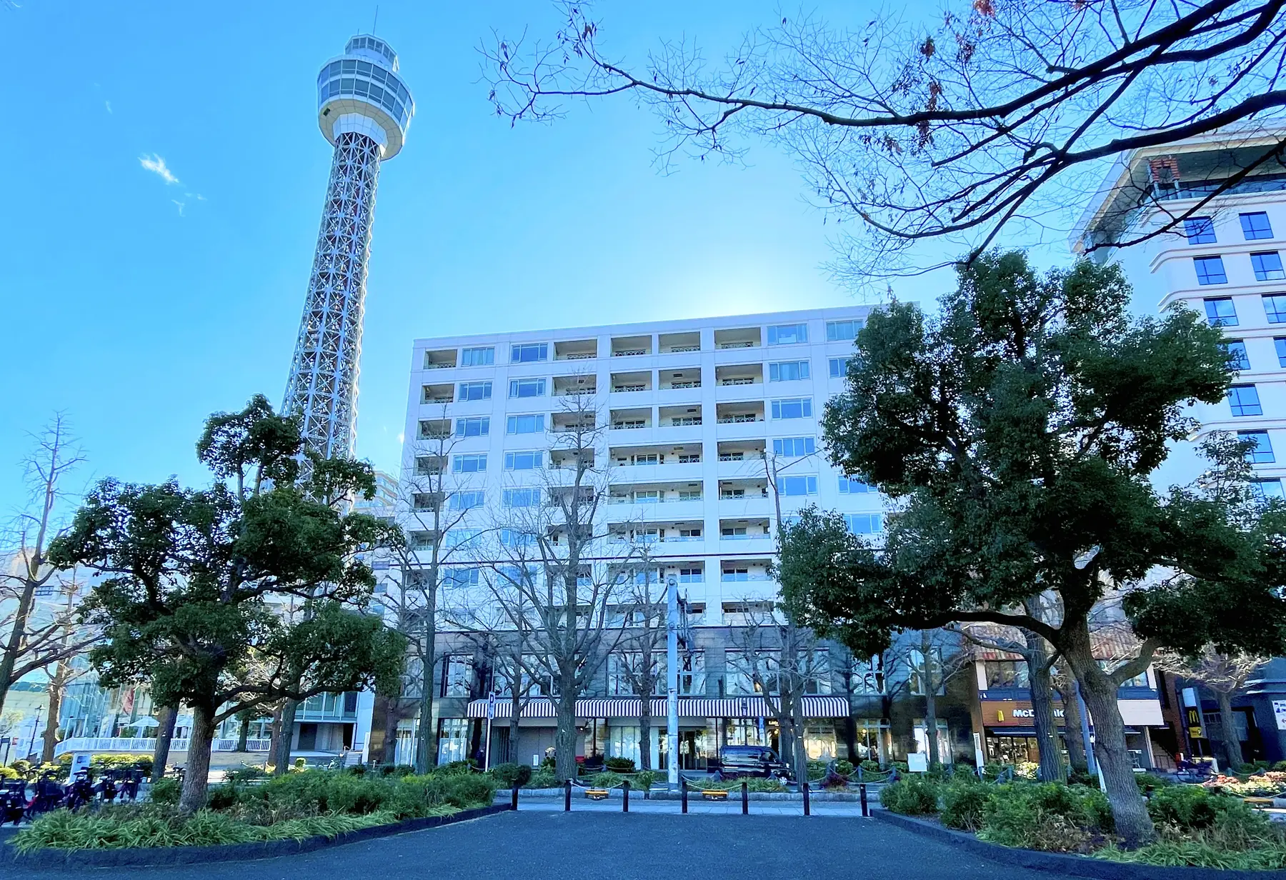 横浜マリンタワーの隣、山下公園通りの建物